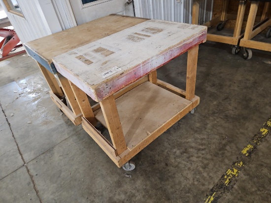 (2) Wood Rolling Shop Carts with Lower Shelf