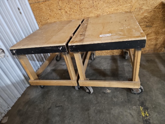 (2) Wood Rolling Work Tables with Casters