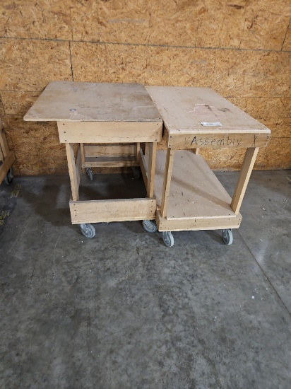 (2) Wood Assembly Carts with Lower Shelf, Caster Wheels