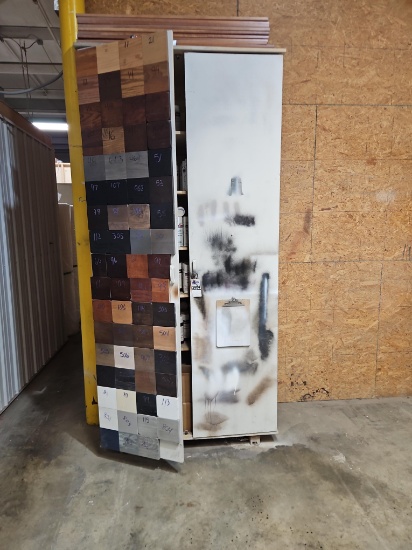 Wood Finish Supply Cabinet with Assorted Aerosol Stains & Finishes