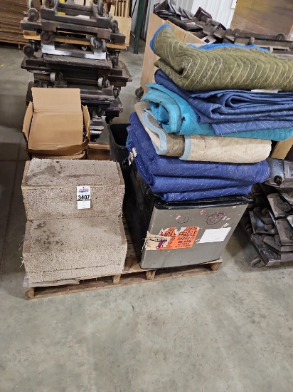 Assorted Lot: Moving Blankets, Mini Refrigerator, Air Hose, Screws, Strapping & More
