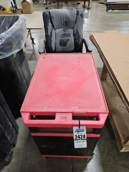 Uline Utility Cart with Cabinet and Sliding Shelf with Office Chair