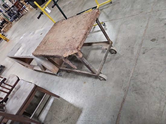(2) Shop Utility Carts: Steel Frame with Carpet Top, Wood Frame with Plywood Top
