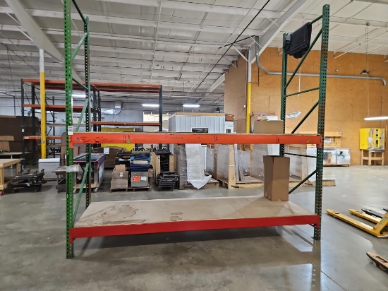 Pallet Rack Shelving Unit, 2-Level, Green Uprights with Orange Beams
