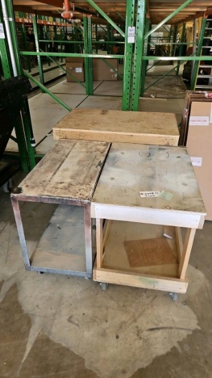(2) Rolling Shop Carts: Steel-Frame Cart, Wood-Frame Cart