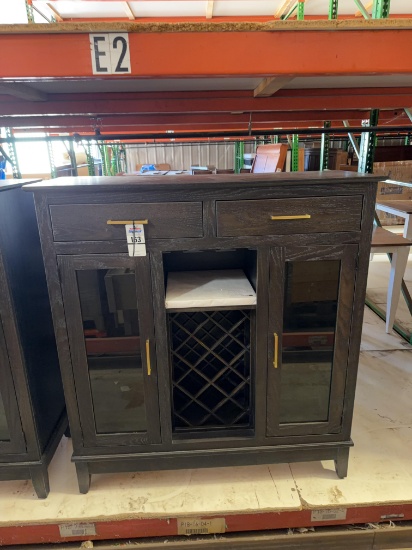 Red Oak Wine Cabinet w/ Glass Doors & Two Drawers