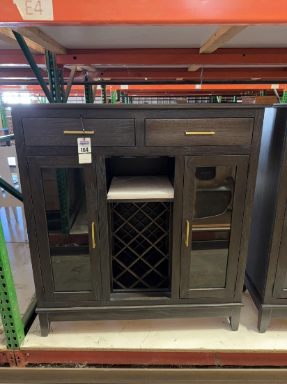 Red Oak Wine Cabinet w/ Glass Doors & Two Drawers