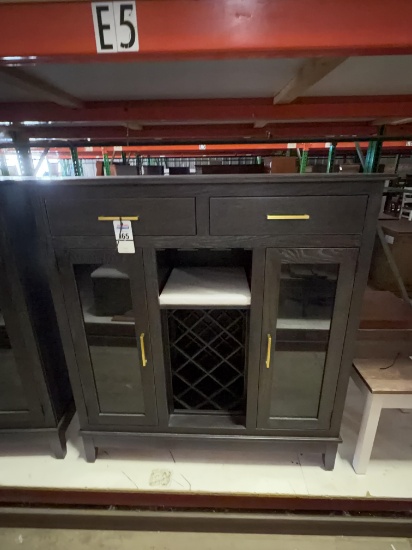 Red Oak Wine Cabinet w/ Glass Doors & Two Drawers