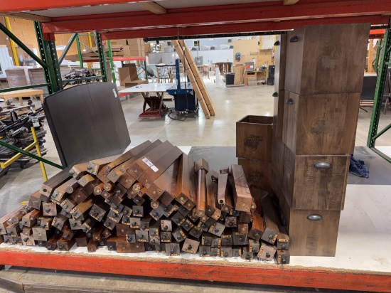 Assorted Dining Room Table Legs and 20 Wooden Trash Boxes