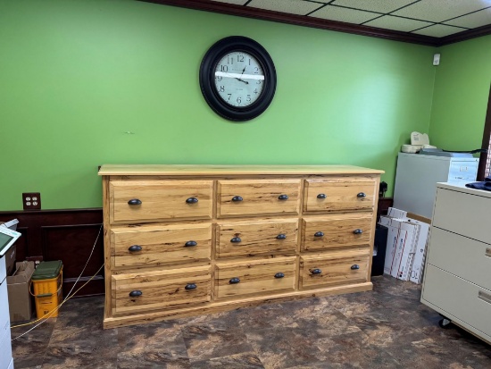 Hickory File Cabinet, 9 Lateral File Drawers, 22" Deep x 94" Wide x 46" High