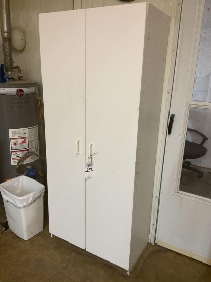 Tall White Storage Cabinet/Pantry Cabinet with Shelves and Contents