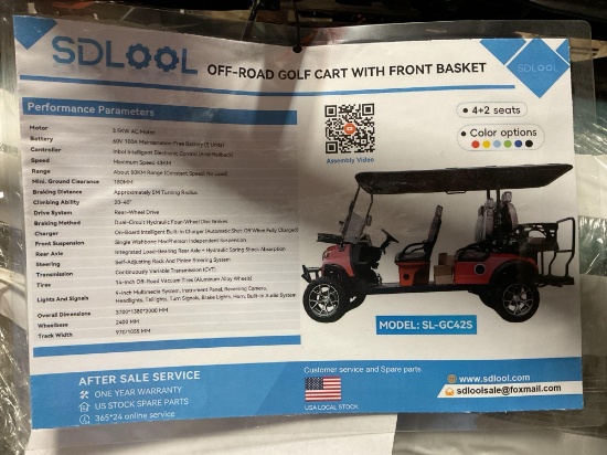 (Inv.30030) New Unused SDLOOL SL-GC42S Off-Road Electric Golf Cart - 6 Passenger, 60V Battery, Red