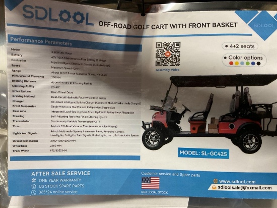 (Inv.30032) New Unused SDLOOL SL-GC42S Off-Road Electric Golf Cart - 6 Passenger, 60V Battery, Red
