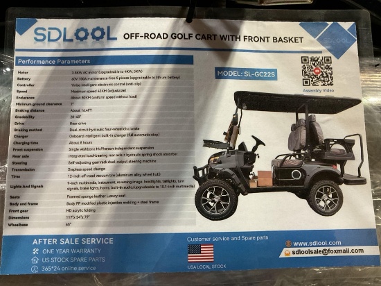 (Inv.30036) SDLOOL GC22S Off-Road Electric Golf Cart - 2 Passenger, 60V Battery, 4000W AC Motor
