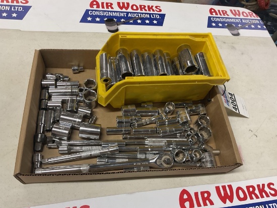 Box Lot, Proto and S K Deep Well Sockets, Extensions and Adapters