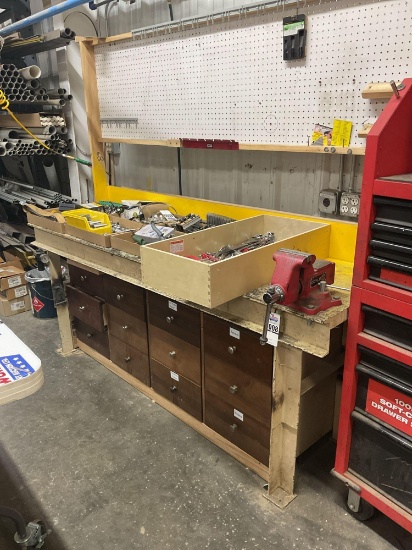 Heavy Duty Steel Workstation with 4 1/2" Doyle Vise and Wood Storage Cabinet