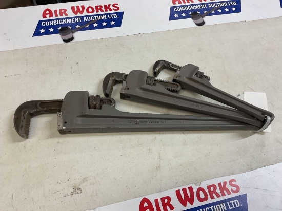3 Westward Pipe Wrenches, 24", 18" & 12"