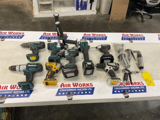 Makita 18V Cordless Tools Including Angle Grinder, Drills, Impact, DeWalt Impact Driver & Air Tools