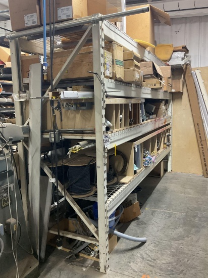Pallet rack and Contents of Top Shelf, 42" x 8' Uprights, 8 - 12' Beams, Tear Drop Decking
