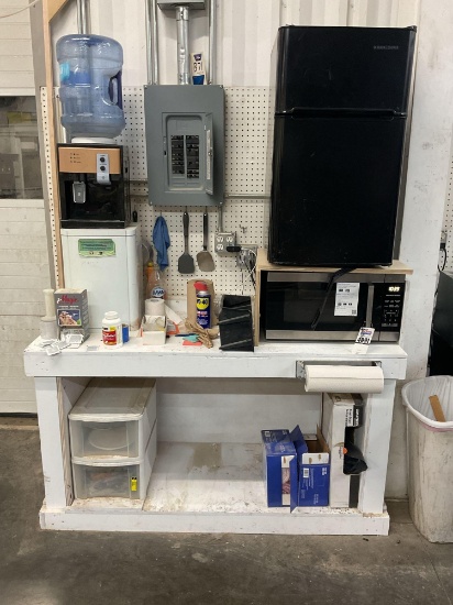 Break Room Appliance Package w/ Refrigerator, Microwave, Water Cooler & Worktable