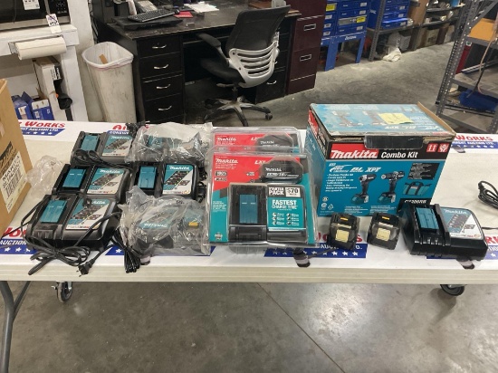 9 Makita 18V LXT Batteries, Rapid Chargers