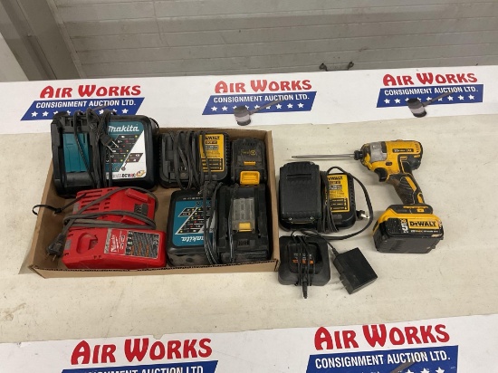 DeWalt 20V MAX XR Impact Driver, Chargers & Battery Assortment, Milwaukee and Makita Chargers