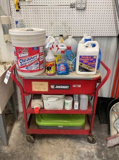 JobSmart Utility Cart w/ Cleaning Chemicals and Supplies