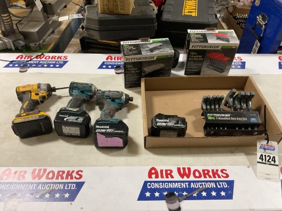 DeWalt 20V MAX XR Impact Driver, 2 Makita 18V Impact Drivers, Batteries & 3 Hex Key Sets