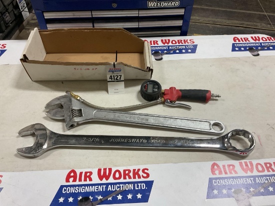 Jonnesway 2-3/16" Jumbo Combination Wrench, 24" Adjustable Wrench & Digital Tire Inflator