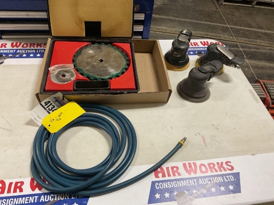 3 Dynabrade Pneumatic Orbital Sanders, Air Hose & Dado Saw Blade Set