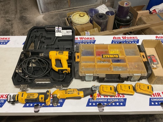 DeWalt 20V MAX Cut-Out Tool, Right-Angle Drill, Heat Gun, Batteries & Organizer with Electrical Supp