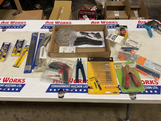 Drill Bit Set, Forstner Bits, Files, Grease Gun Flex Hose, Comfort Grip Can Sprayer Attachment,