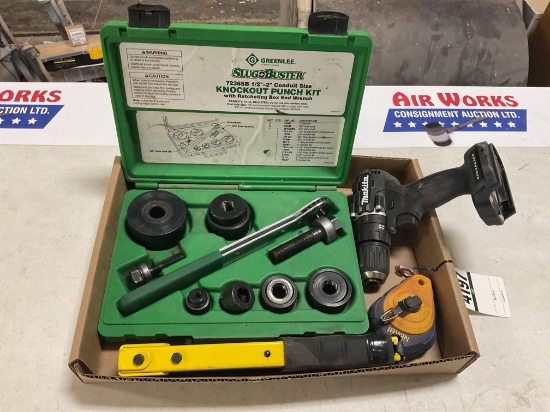 Greenlee Slug-Buster 7238SB Knockout Punch Kit w/ Makita 18V Drill, Construction Stapler