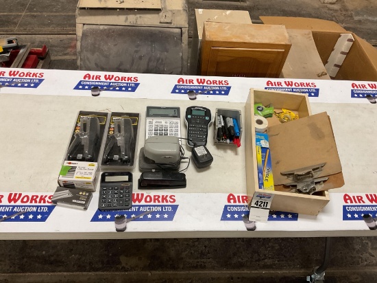 Office Supply Lot with Bostitch Staplers, Dymo Label Maker, Calculators, Markers and Staples