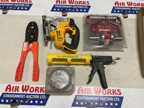 DEWALT 20V MAX Jig Saw, Commercial Lockset, Crimping Tool & Caulk Gun