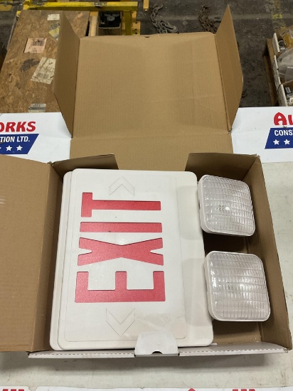 Double-Face Exit Sign, White Housing with Red Letters, New in Box