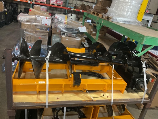 New Used GIYI Hydraulic Skid Steer Auger Attachment w/ 3 Auger Bits
