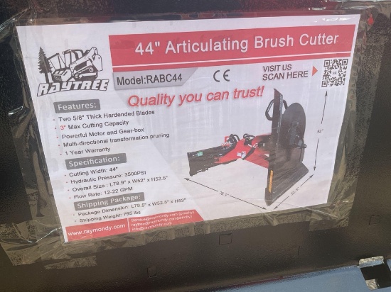 New Unused Raytree RABC44 Articulating Brush Cutter Skid Loader Attachment, 44" Cutting Width