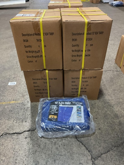 Qty. 4 (4) STS 12' x 24' Blue Poly Tarps - Lot of 4 Cases 4 Per Case