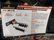 New Unused LandHonor SAD-12-23C Hydraulic Auger Drive Attachment w/ 12" & 18" Auger Bits