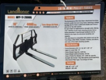 New Unused LandHonor MPF-11-2000G Mini Skid Steer Pallet Fork Attachment - 38" Forks - 4,000 lb. Cap