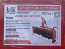 New Unused Raytree RHSB72 72" Hydraulic Snow Blower Skid Steer Attachment