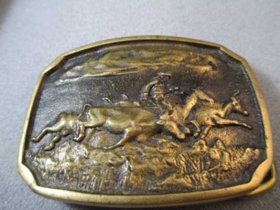 Vintage Solid Brass Belt Buckle American Cowboy