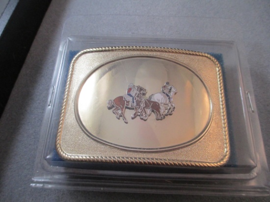 Gold Tone Cowboy Belt Buckle Horse Riders