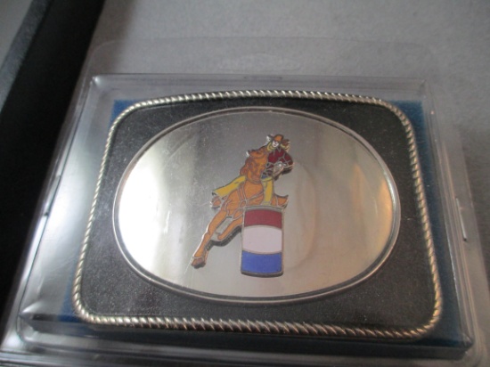 Silver Tone Cowboy Belt Buckle Barrel Racing