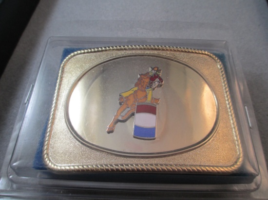 Gold Tone Cowboy Belt Buckle Barrel Racing