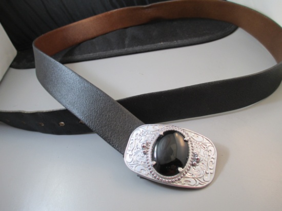 Leather belt with western buckle