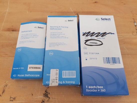 LOT OF 3 TEACHING AND TRAINING STETHOSCOPES