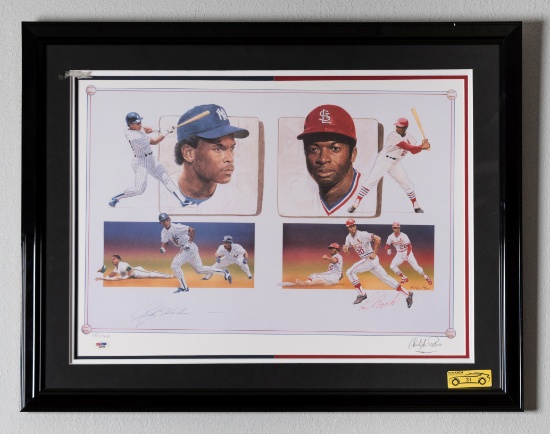 Lou Brock/ricky Henderson Signed Illustration