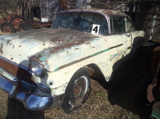 55 Chevy car, 2 door, post (no motor or transmission)